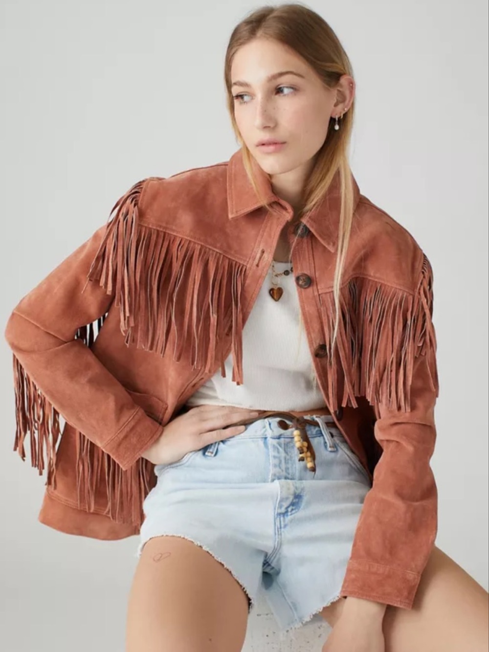 Blank NYC Suede Fringe Jacket - Rust Brown